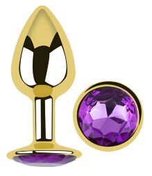 Анальная пробка с кристаллом EGZO - Gold Round Plug Purple size S