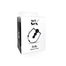 Кляп силиконовый Art of Sex - Balls, натуральная кожа, черный