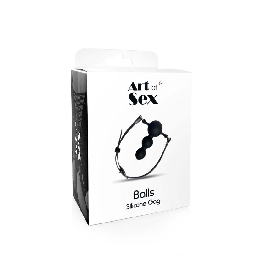 Кляп силиконовый Art of Sex - Balls, натуральная кожа, черный