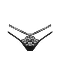 Трусики-стринги Obsessive Blomentis thong, XL/2XL, черные, кружевные, боковинки — двойные полосочки