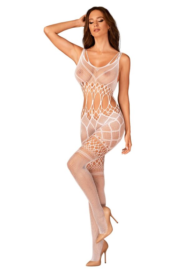 Сітчастий бодістокінг з імітацією топа та шортів Obsessive Bodystocking G330 S/M/L, white, з доступо