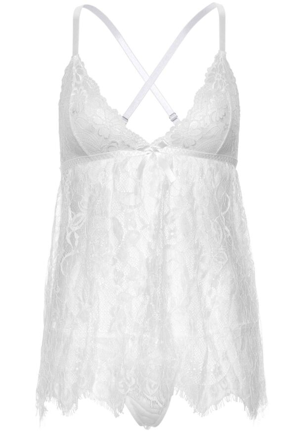 Сорочка беби-долл Leg Avenue Floral lace babydoll &amp; string White S, стринги