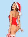 Эротический костюм мисс Санты Obsessive 4 предмета, красно-белый, L/XL
