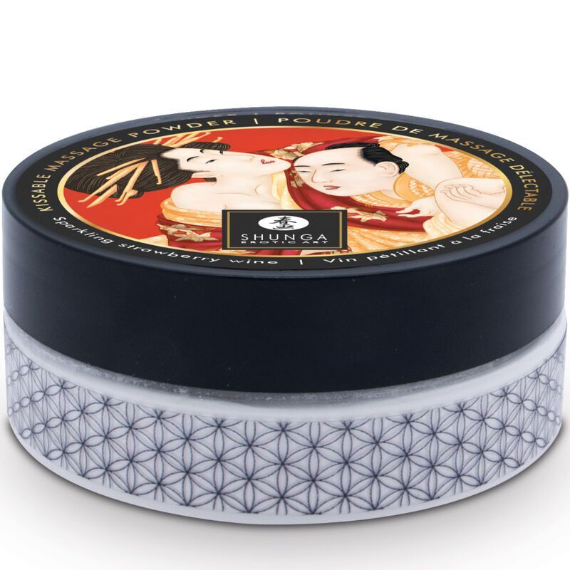 Вкусная пудра для оральных ласк Shunga Body Powder Sparkling Strawberry Wine, 75 г, аромат клубники с шампанским