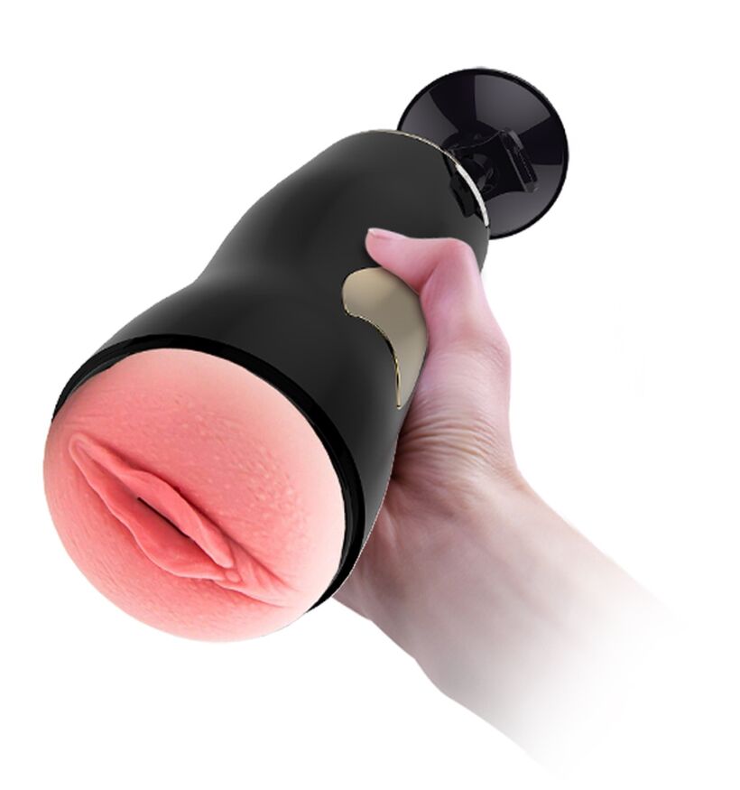 Мастурбатор с двумя входами на присоске Boss Series: Vibrating Masturbation Cup Black, BS6300056
