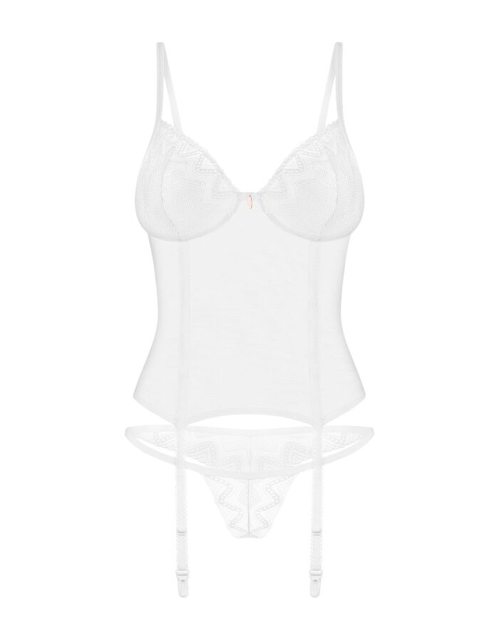Корсет Obsessive Alissium corset &amp; thong, M/L, гибкие косточки, открытая спина, стринги в комплекте