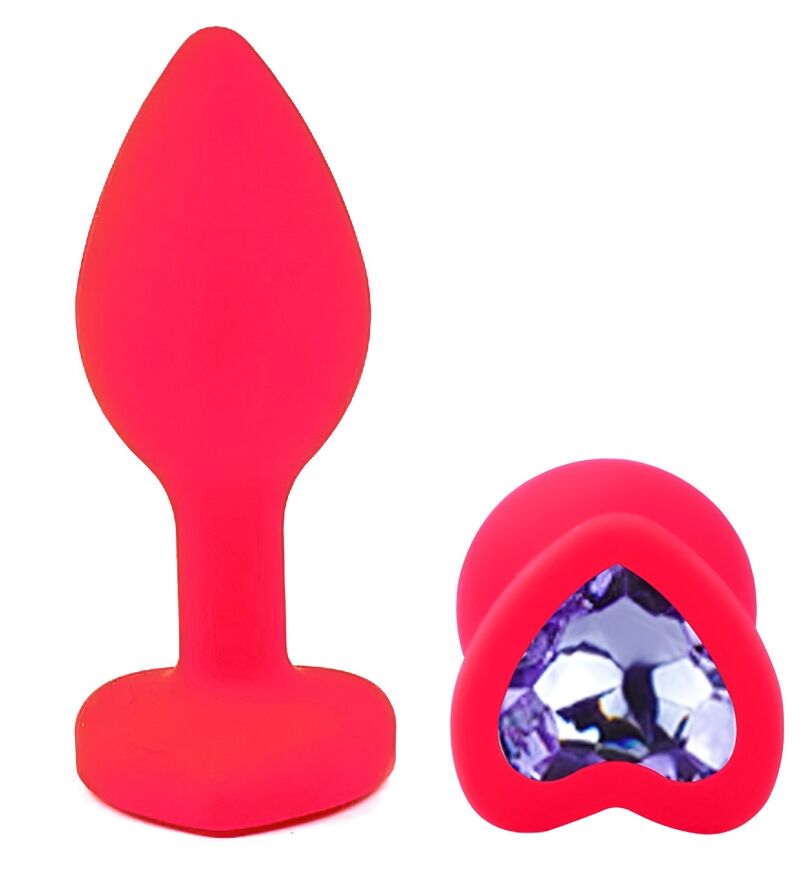 Силіконова анальна пробка EGZO - Silicone Pink Heart Plug Amethyst, size S