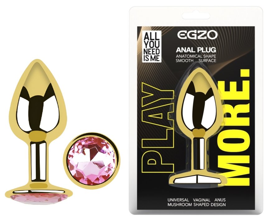 Анальная пробка с кристаллом EGZO - Gold Round Plug Pink size S