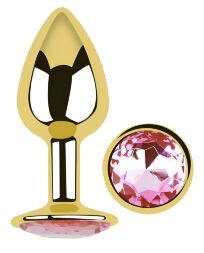 Анальная пробка с кристаллом EGZO - Gold Round Plug Pink size S