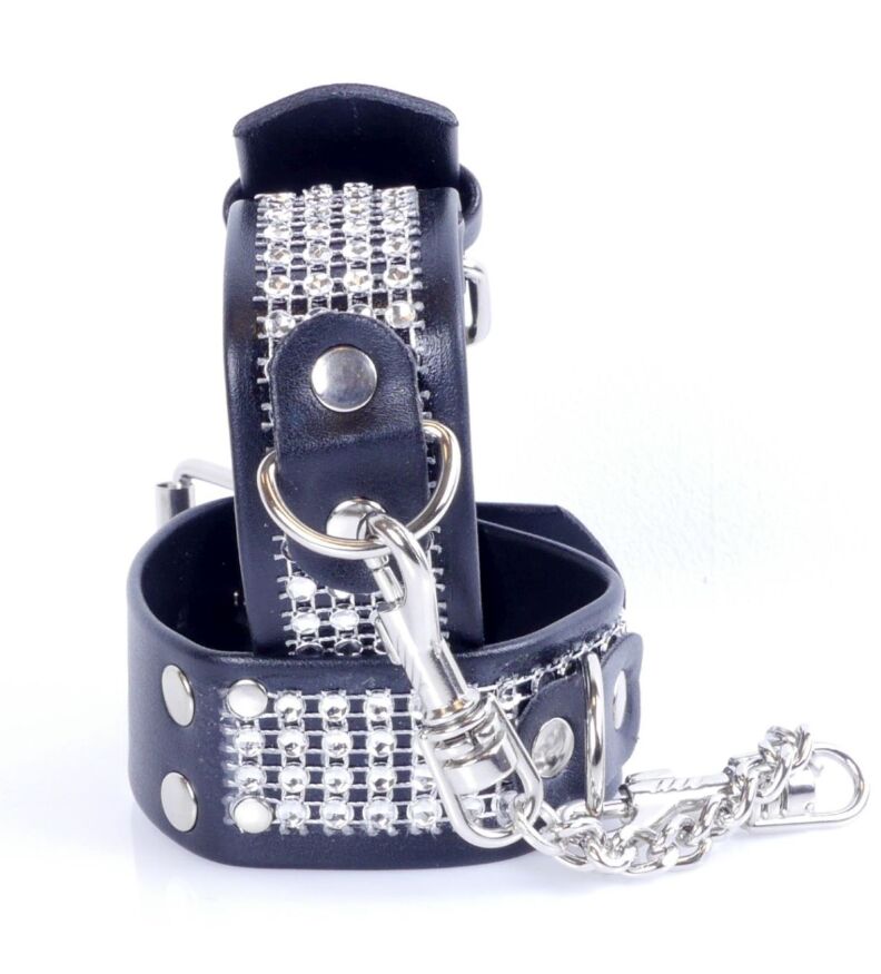 Наручники зі штучної шкіри з кристалами Fetish Boss Series - Handcuffs with cristals Silver, BS3300094
