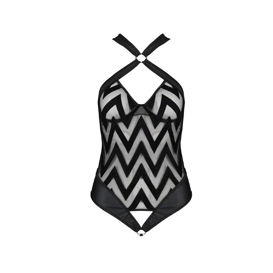 Сітчастий боді з халтером та ритмічним малюнком Passion Hima Body S/M, black
