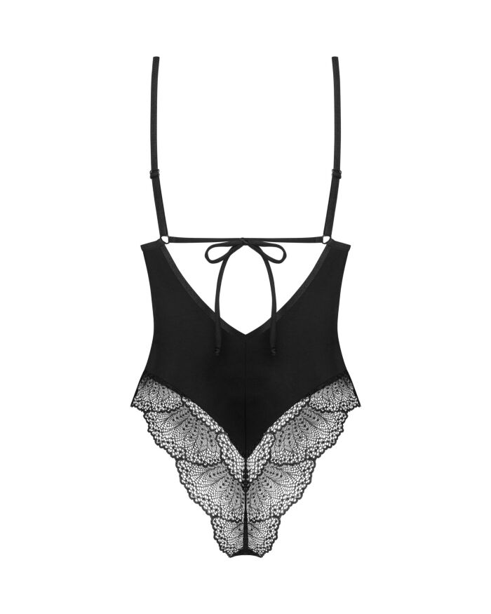 Тедді Obsessive Lobellis teddy, XS/S, чорне, ліф з м’якою чашкою, відкрита спина, низ-стрінги