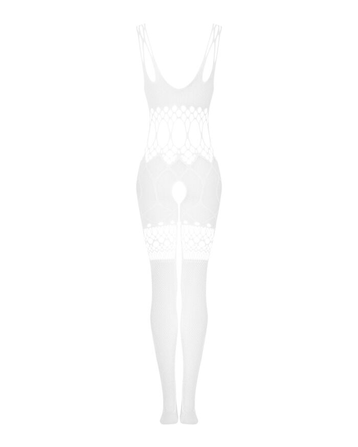 Сітчастий бодістокінг з імітацією топа та шортів Obsessive Bodystocking G330 XL/XXL, white, з доступом