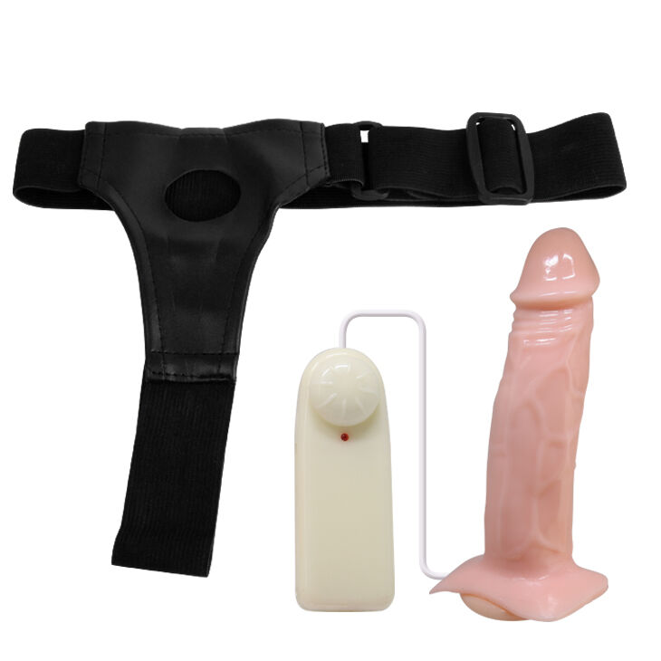 Страпон порожнистий (фалопротез) з вібрацією Baile Vibrating Strap On, беж, 19 × 4 см