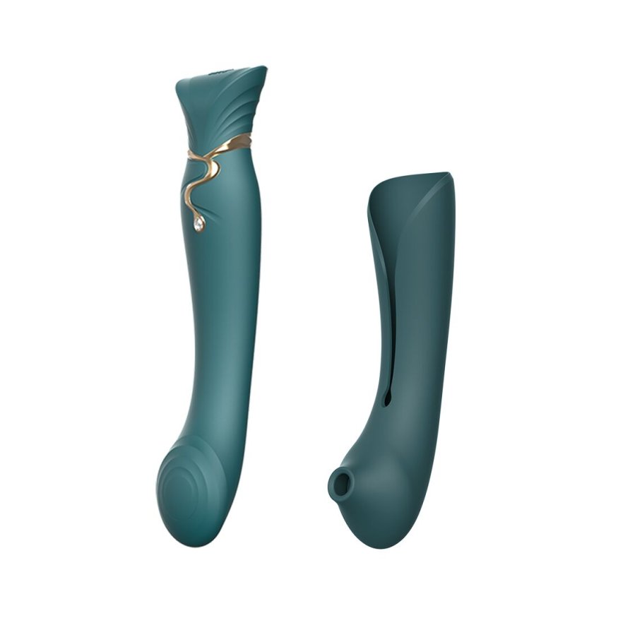 Смартвібратор 3в1 Zalo  -  Queen Set Jewel Green, пульсівна перлина та вакуум, кристал Swarovski