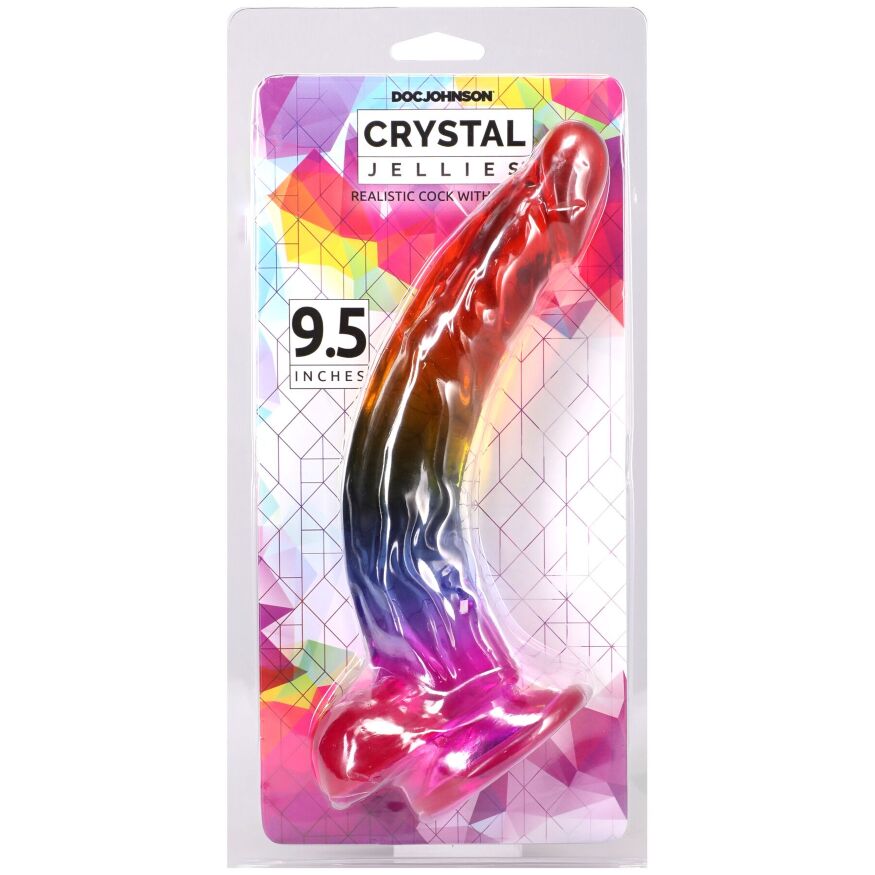 Желейный фаллоимитатор Doc Johnson Crystal Jellies - 9.5 Inch Dildo - Rainbow