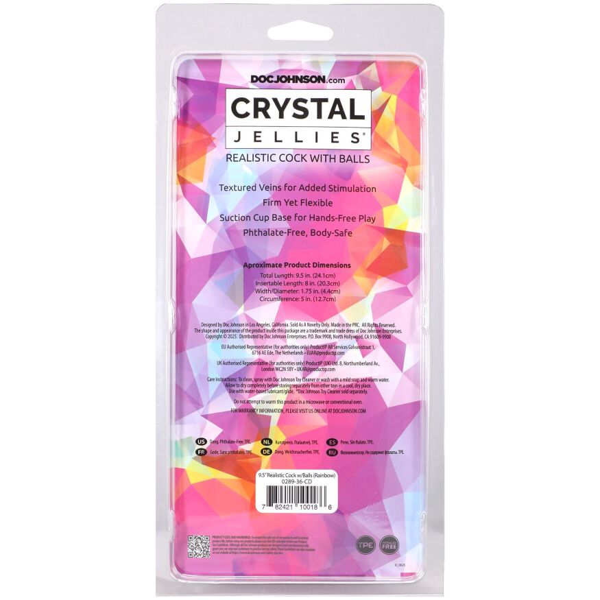 Желейный фаллоимитатор Doc Johnson Crystal Jellies - 9.5 Inch Dildo - Rainbow