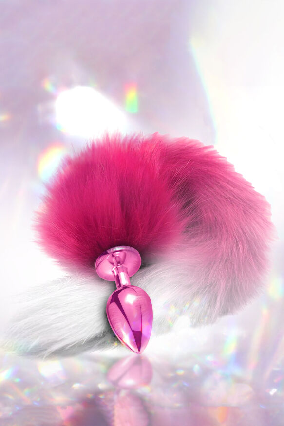 Анальная пробка с хвостом Global Novelties NIXIE METAL BUTT PLUG WITH OMBRE TAIL, PINK METALLIC