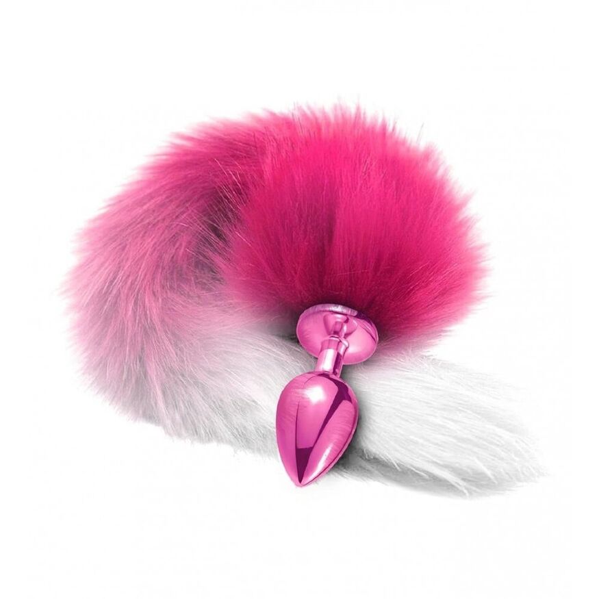 Анальная пробка с хвостом Global Novelties NIXIE METAL BUTT PLUG WITH OMBRE TAIL, PINK METALLIC