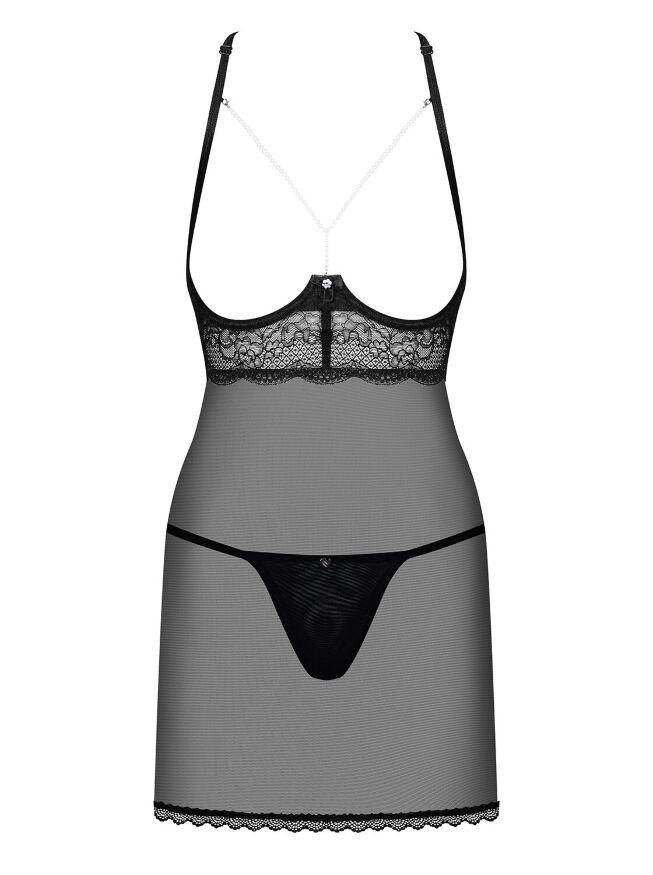 Секси пеньюар Obsessive Pearlove chemise &amp; thong black S/M