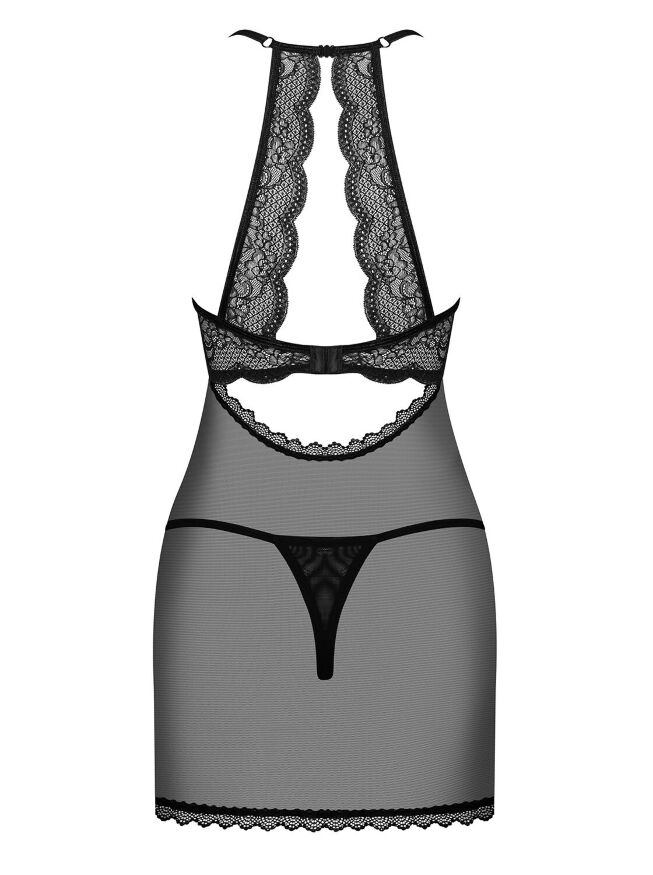 Секси пеньюар Obsessive Pearlove chemise &amp; thong black S/M