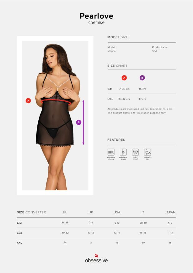 Секси пеньюар Obsessive Pearlove chemise &amp; thong black S/M