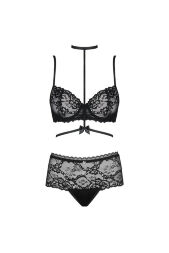 Комплект мереживної білизни з декоративними лямками Obsessive Mellania червоний, L/XL