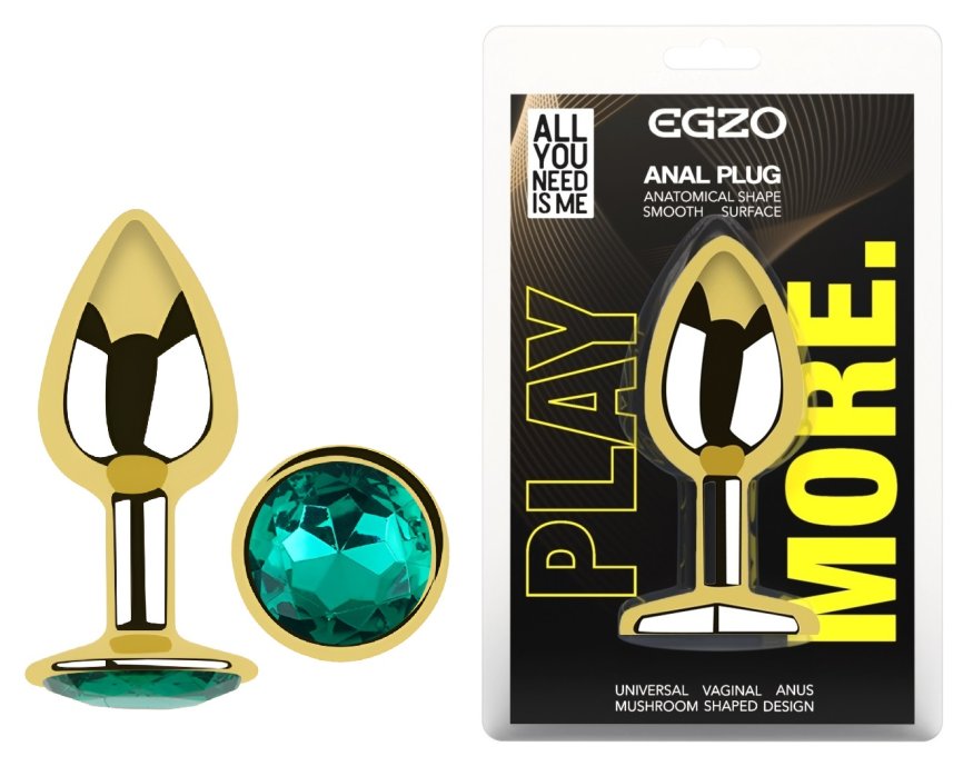 Анальна пробка з кристалом EGZO - Gold Round Plug Marine size S