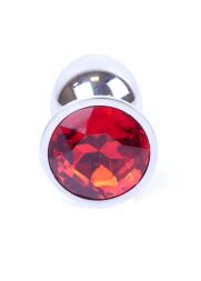 Серебристая анальная пробка с гладкой бесшовной поверхностью Jewellery Silver Plug Red