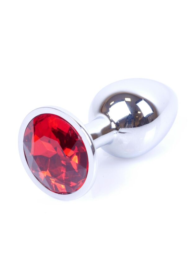 Срібляста анальна пробка з гладкою безшовною поверхнею Jewellery Silver Plug Red