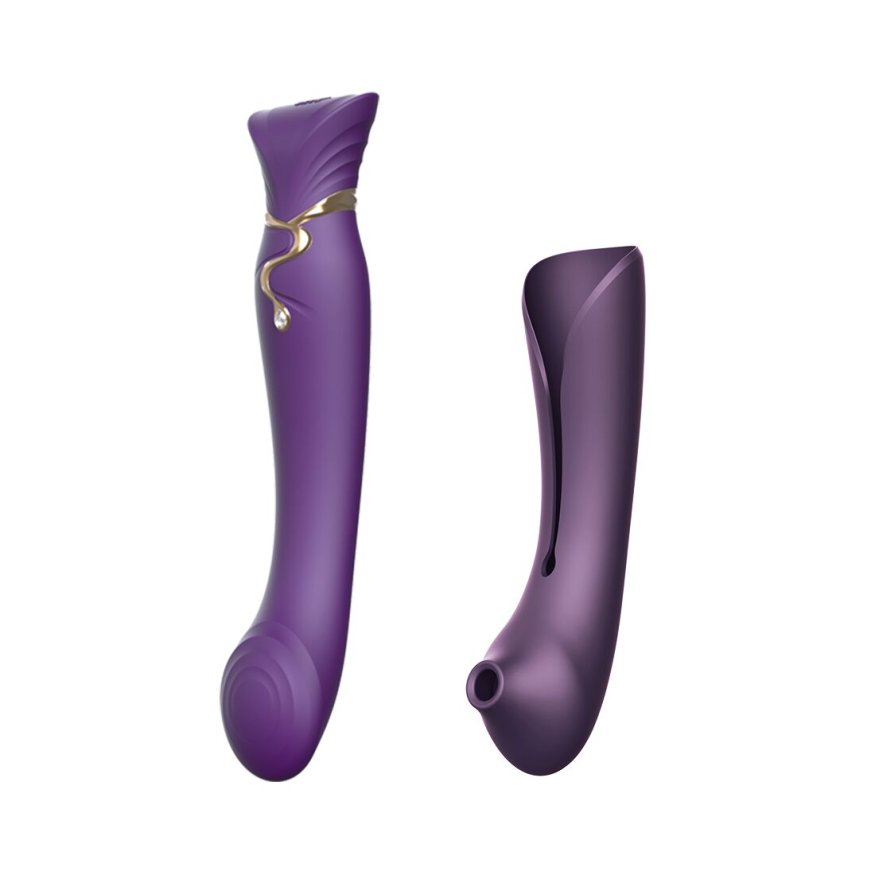 Смартвібратор 3в1 Zalo  -  Queen Set Twilight Purple, пульсівна перлина та вакуум, кристал Swarovski