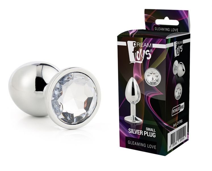 Анальная пробка с камнем GLEAMING LOVE SILVER PLUG MEDIUM