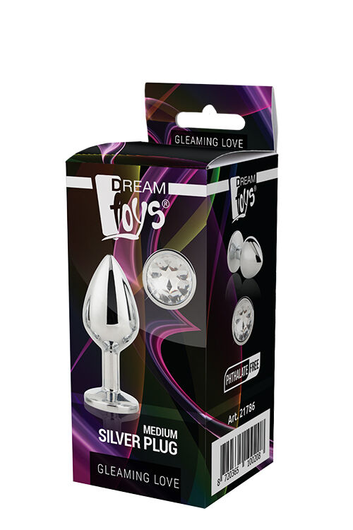 Анальная пробка с камнем GLEAMING LOVE SILVER PLUG MEDIUM