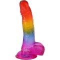 Гелевый разноцветный фаллоимитатор Doc Johnson Crystal Jellies - Realistic cock with balls 8.5 Inch - Rainbow