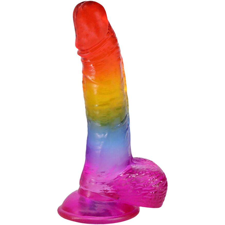 Гелевый разноцветный фаллоимитатор Doc Johnson Crystal Jellies - Realistic cock with balls 8.5 Inch - Rainbow