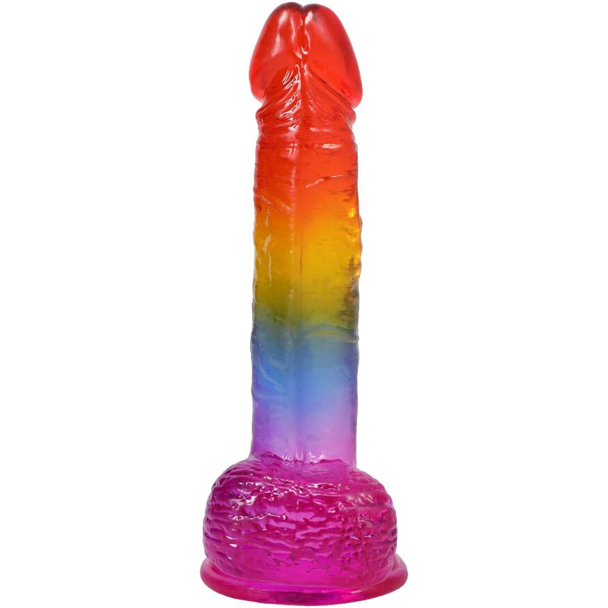 Гелевый разноцветный фаллоимитатор Doc Johnson Crystal Jellies - Realistic cock with balls 8.5 Inch - Rainbow