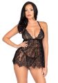 Сорочка бебі-дол Leg Avenue Floral lace babydoll &amp; string Black L, стрінги