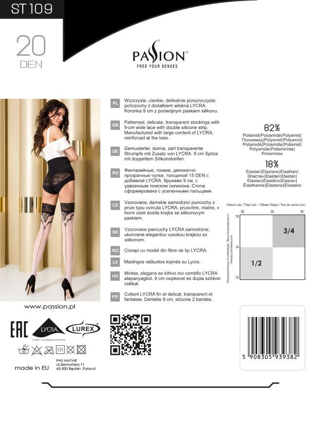 Панчохи ST109 білі з чорним мереживом, 1/2 (20 den) - Passion