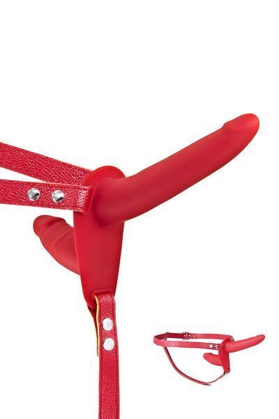 Двойной страпон Fetish Tentation Strap-On with Double Dildo Red (мятая упаковка!!!)