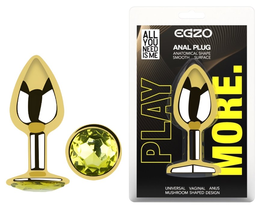Анальна пробка з кристалом EGZO - Gold Round Plug Lime size S