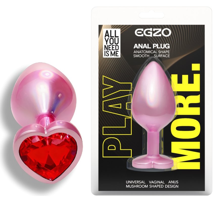 Анальна пробка з кристалом EGZO - Pink Perl Heart Plug Red, size S