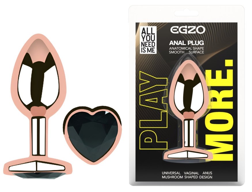 Анальная пробка с кристаллом EGZO - Rose Gold Heart Plug Black size M