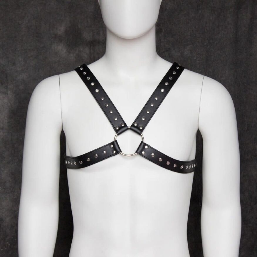 Сбруя мужская крестообразная с заклепками DS Fetish, экокожа, черная