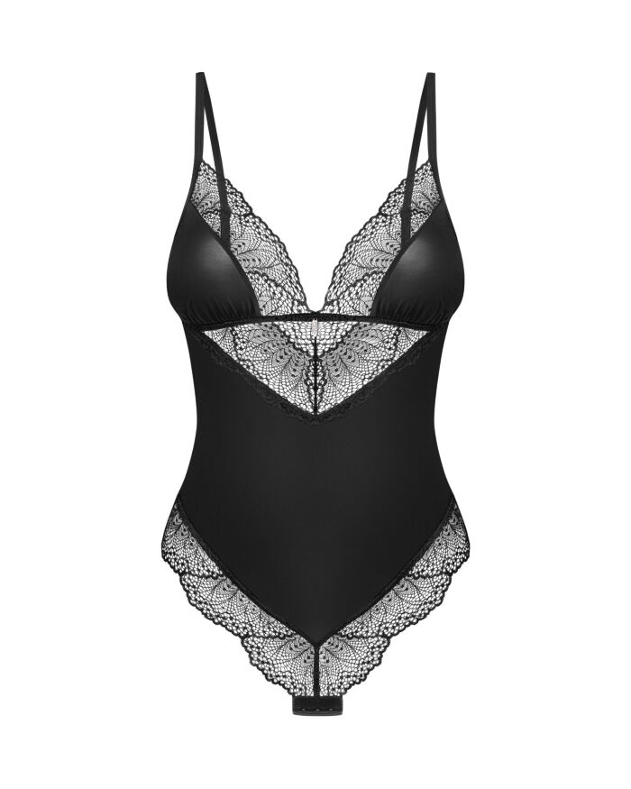 Тедді Obsessive Lobellis teddy, XL/2XL, чорне, ліф з м’якою чашкою, відкрита спина, низ-стрінги