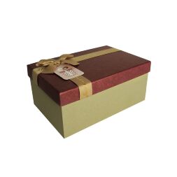 Подарункова коробка з бантом бордово-золота, M  -  25×18,5×11,5 см