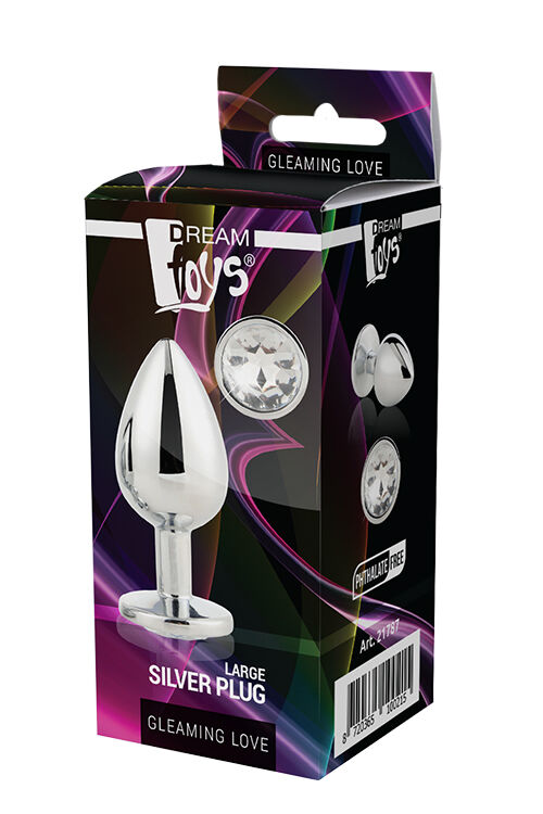 Анальная пробка с камнем GLEAMING LOVE SILVER PLUG LARGE