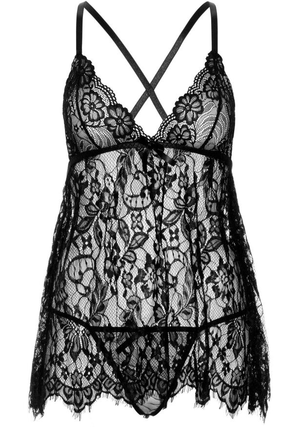 Сорочка беби-долл Leg Avenue Floral lace babydoll &amp; string Black S, стринги