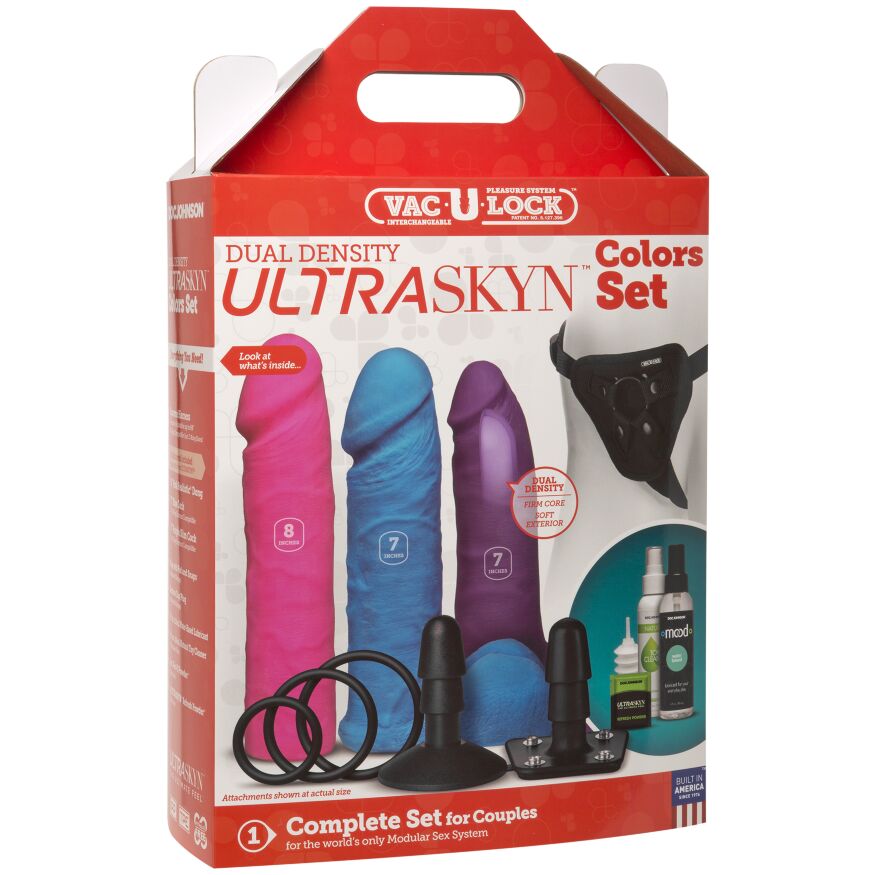 Набор для страпона Doc Johnson Vac-U-Lock Dual Density UltraSKYN Colors Set, диаметр 3х4,5см