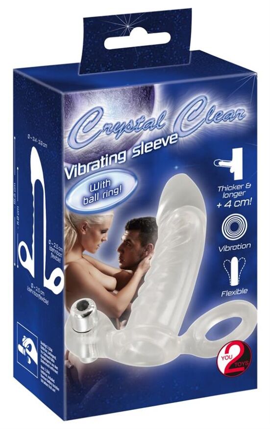 Щільна вібро насадка на член з петлею для мошонки Crystal Clear Vibrating Sleeve
