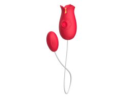 Вибратор вагинально клиторальный с вакуумной стимуляцией и вибро Flower Love egg, красный